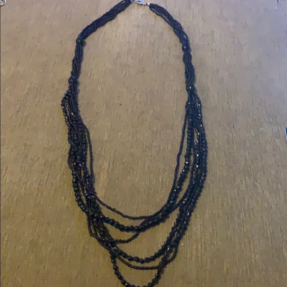 Long black beaded necklace